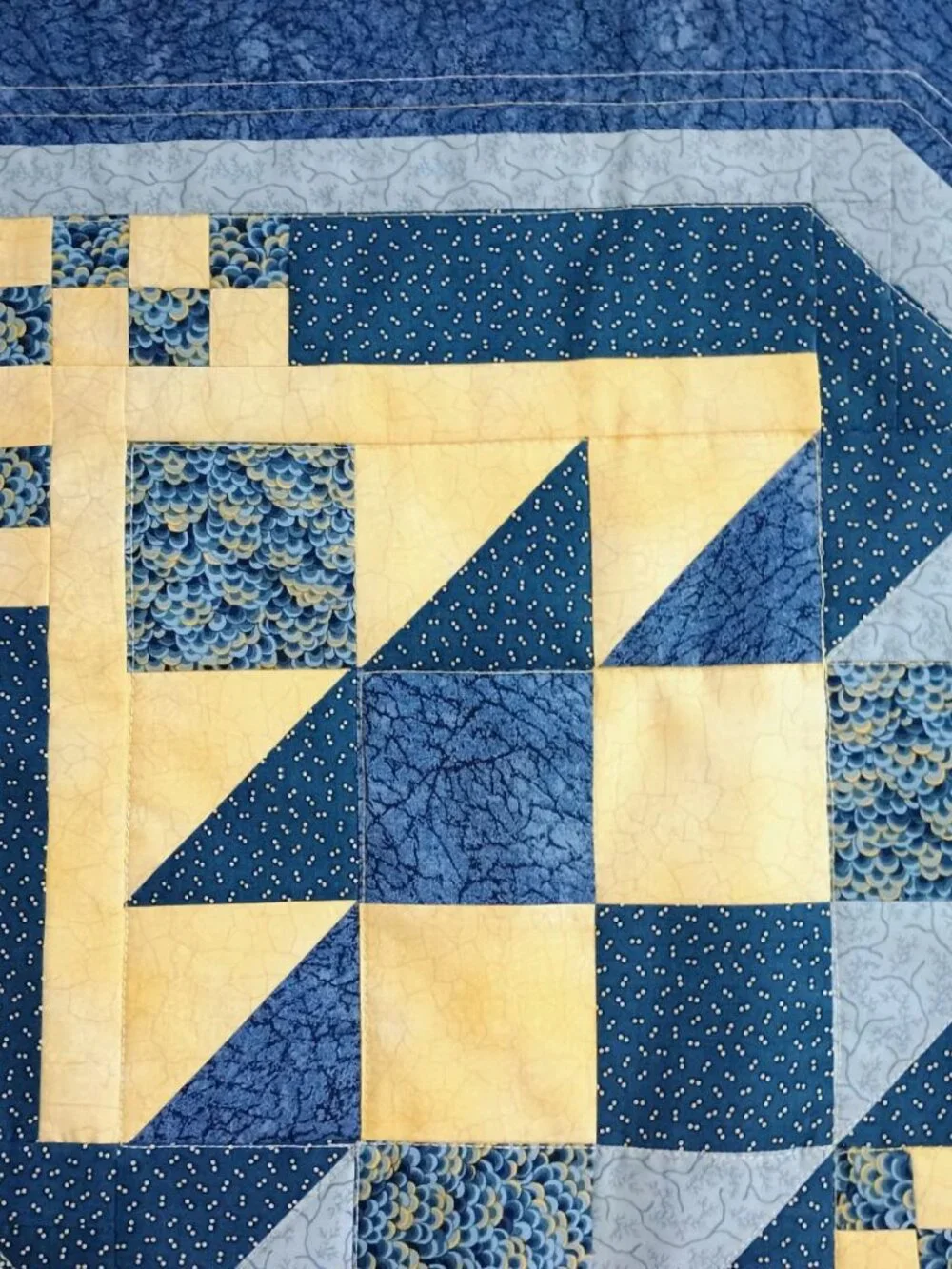 EEUC HANDMADE QUILT WALLHANGING or BABY BLANKET BLUE YELLOW COTTON FABRICS
